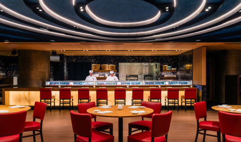 Nobu Hong Kong Main Dining Area and Sushi Bar with chefs