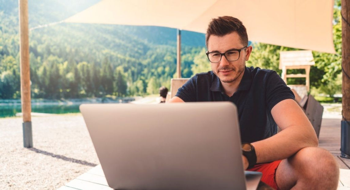 man with desktop